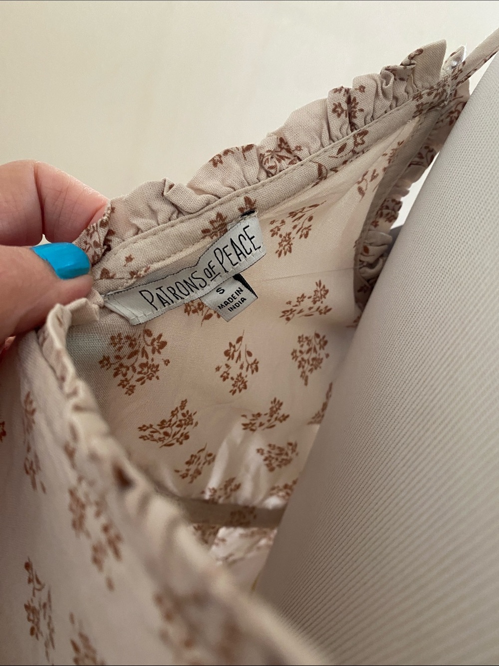 Patrons of Peace Beige Floral Ruffle-Trim Dress - Picture 2 of 3